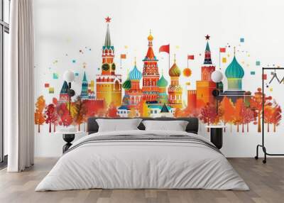  Illustration Of Russian Landmarks, Generative AI Wall mural