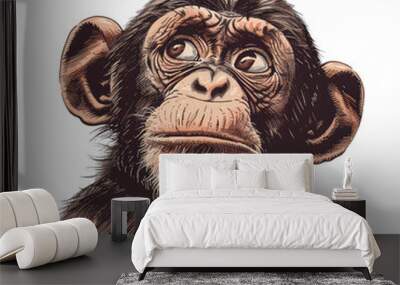 Black And White Drawing Monkey  Illustration Art, Generative AI Wall mural