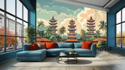 Indonesian traditional art of buildings, Generative AI Wall mural