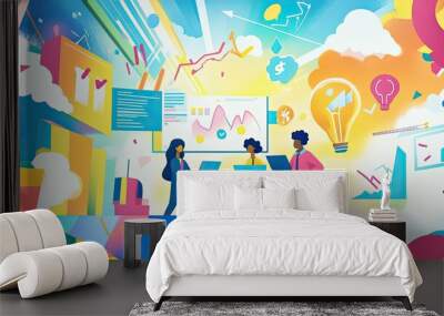 Light Bulb Inspiration Or Idea In Business, Generative AI Wall mural