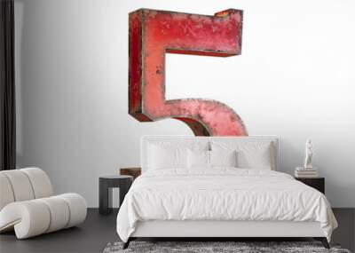 3d font number 5 made of red and metal, isolated white background Wall mural