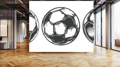 Black and white sketch of a soccer ball with shading isolated on white ,generative ai Wall mural