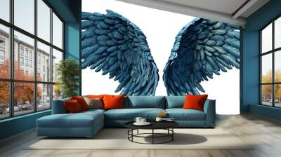 blue angel wings ornament isolated on transparent background ,generative ai Wall mural