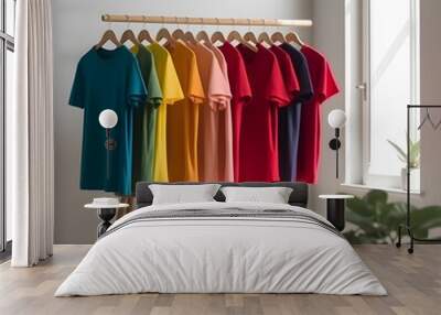 cotton t-shirts hanging on hangers ,generative ai Wall mural