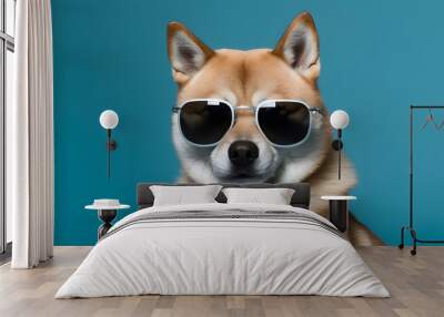 cute akita inu dog with glasses ,generative ai Wall mural