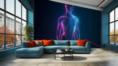 hologram human 3d model illustration ,generative ai Wall mural