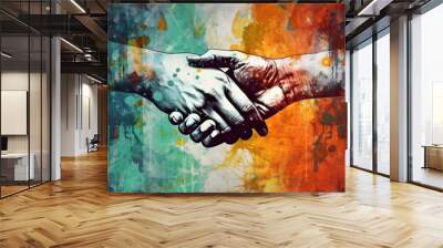 Watercolor painting illustration of a handshake generative ai Wall mural