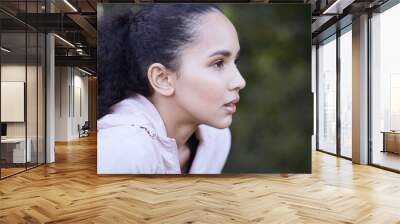 Take breaks but dont you dare quit. Shot of a beautiful young woman out for a run. Wall mural