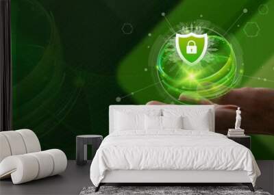 Abstract futuristic background cyber security  concept themed green Wall mural