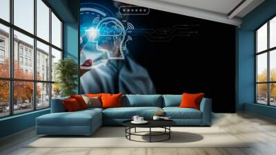 The concept of technology and people using AI to help with work AI Learning and artificial intelligence business, modern technology, internet, and network. Wall mural