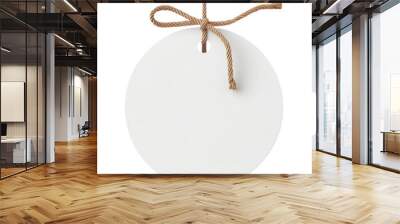 Round white gift tag with brown rope string on transparent background clipart Wall mural