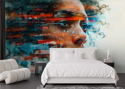 Woman's Face with Digital Glitch Art Effect
 Wall mural