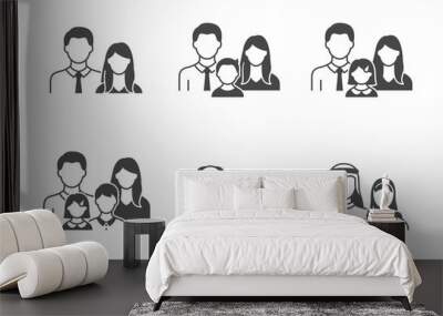 Family with kids, people avatar flat icons. Vector illustration included icon as man, female head, muslim, senior, families and old couple human face black silhouette pictogram for user profile Wall mural