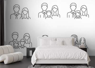 People avatar flat icons. Vector illustration included icon as man, female head, muslim, senior, familes and couples human face outline pictogram for user profile. Editable Stroke Wall mural