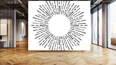 Sunburst doodle line art. Hand drawn sun burst, round banner with circle explosion. Retro sketch radial rays, black frame isolated on white background. Handmade design element Wall mural