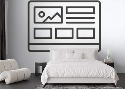 Web design flat line icon. Vector outline illustration of monitor and ui. Black thin linear pictogram for software interface Wall mural