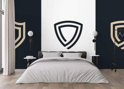 Shield Monogram logo Concept icon sign symbol Design Element Line Art Style. Security, Heraldic, Guard Logotype. Vector illustration template Wall mural