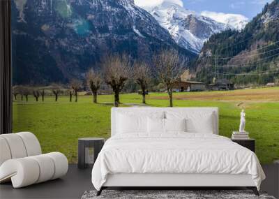 Farm view in Kandersteg, Swizerland. On 2 April, 2023. Wall mural