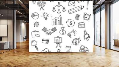 Business doodles hand drawn icons Wall mural