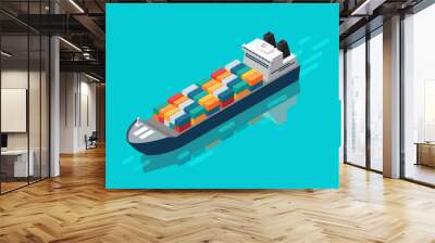 Container ship in isometric view Wall mural