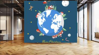 Merry Christmas and Happy New Year with earth globe Wall mural