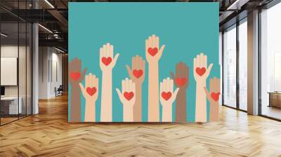 Raised hands volunteering Wall mural