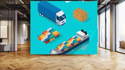 Set of Cargo Transportation Isometric View Wall mural