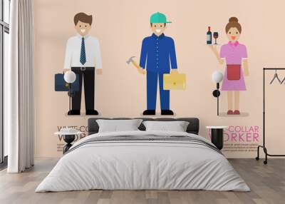 White Blue and Pink collar workers infographic Wall mural