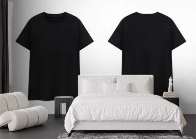 Black T-shirt front and back on white background. Wall mural