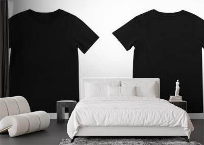 Blank t shirt template. black t-shirt front and back on white background. Wall mural