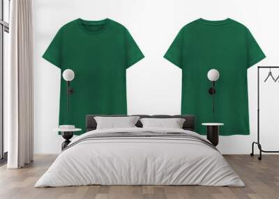 Green T-shirt front and back on white background. Wall mural