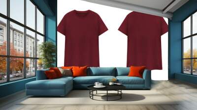 Maroon T-shirt front and back on white background. Red T-shirts Wall mural