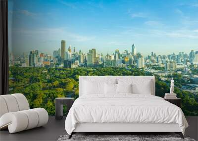 Beautiful landscape of cityscape with city building around lumpini park in bangkok Wall mural