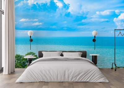 Beautiful panoramic landscape or seascape ocean with white cloud on blue sky for leisure travel in holiday Wall mural