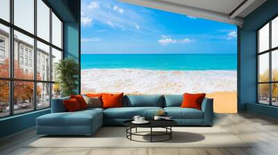 Beautiful tropical beach sea ocean with white cloud and blue sky Wall mural