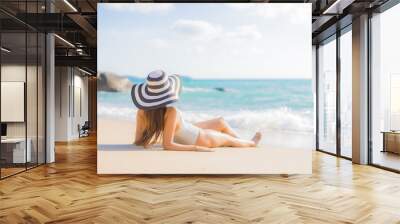 Portrait beautiful young asian woman relax smile leisure around beach sea ocean Wall mural