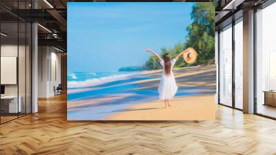 Portrait beautiful young asian woman relax smile leisure around sea beach ocean Wall mural