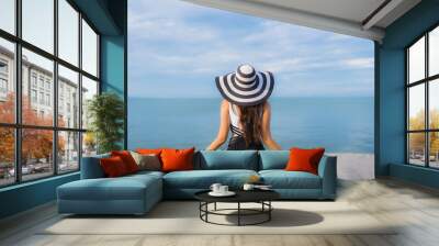 Portrait beautiful young asian women relax smile happy around sea beach ocean Wall mural