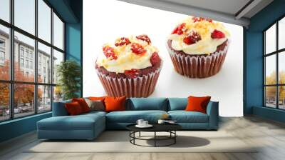 Red cupcake velvet isolated white background Wall mural