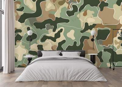 Seamless marine soldier camouflage pattern in shades of green, brown, and tan, with intricate, organic shapes for a realistic military look  Wall mural