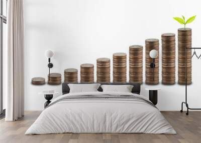 Coin stacks as a graph isolated on white background Wall mural