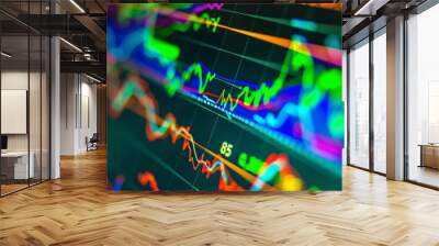 A close-up of a computer screen displaying real-time stock market trading data and graphs Wall mural