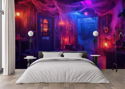 Escape the Haunted House - Eerie Setting with Creepy Props and Cobwebs Wall mural