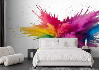 Colorful smoke rainbow painted holi fog festival background. Colorful rainbow paint color smoke cloud explosion isolated on transparent background. Wall mural