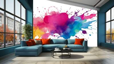 Vector abstract colorful rainbow holi paint and colorful cloud smoke powder explosion isolated on transparent wide panorama background. Wall mural