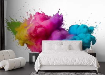 Vector colorful vibrant rainbow, smoke and cloud holi paint color powder explosion with bright colors isolated  on transparent background. Multicolored explosion of rainbow powder paint holi festival  Wall mural