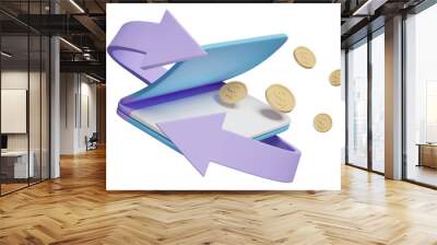 3d bank account open book, passbook with arrow, dollar coin isolated.  transfer, cashback, saving money, financial business, banking payment, minimal concept, 3d render illustration Wall mural