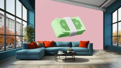 3d banknote stack icon isolated on pink background. economic movements or business finance concept, 3d render illustration Wall mural