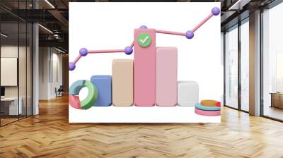 3D charts and graph with checkmark, analysis business financial data, Online marketing isolated. business strategy concept, 3d render illustration Wall mural