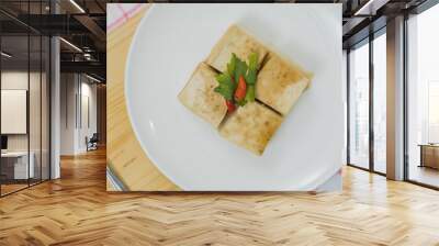 Block of Tofu and chopping board with chili and ginger Wall mural